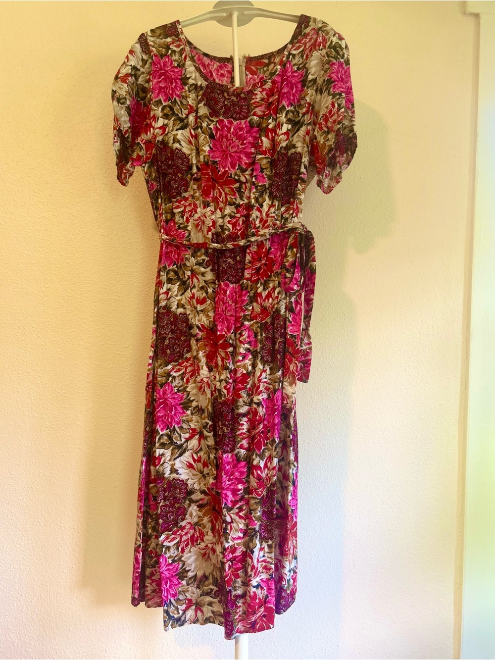 70s Vintage A-Line Dress with Tie Waist